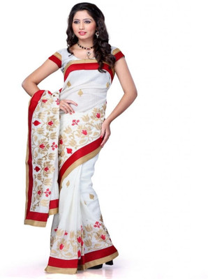 

Meghdoot Self Design Fashion Silk Saree(White)