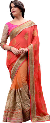 

Brijraj Embellished Fashion Georgette Saree(Orange, Pink)