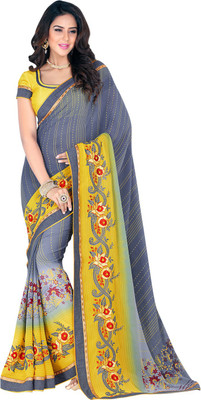 Saara Embroidered Fashion Georgette Saree(Yellow, Grey)