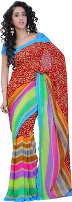 

Jiya Self Design, Printed Fashion Georgette Saree(Beige, Red, Light Blue), Beige;light blue;red