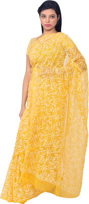 

Knool Self Design Lucknow Chikankari Handloom Georgette Saree(Yellow), Mustard yellow