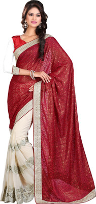 

Khoobee Self Design, Embroidered, Embellished Fashion Georgette, Jacquard Saree(Maroon, White)