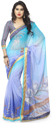 

Parisha Printed Daily Wear Chiffon Saree(Light Blue, Purple), Sky blue & purple