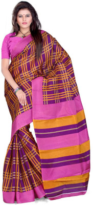 

Cenizas Checkered Fashion Art Silk Saree(Multicolor), Pink