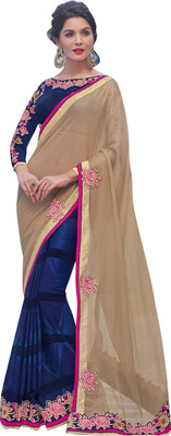 

Khoobee Self Design, Embroidered Fashion Satin, Jacquard, Chiffon Saree(Beige, Blue)