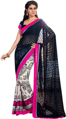 

Vishal Printed Bollywood Georgette Saree(Black, White), Black off white