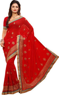 

Ishin Embellished Fashion Chiffon Saree(Red)