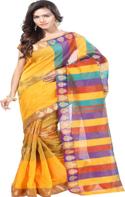 

Sanju Sarees Floral Print Banarasi Banarasi Silk Saree(Yellow), Multicolor