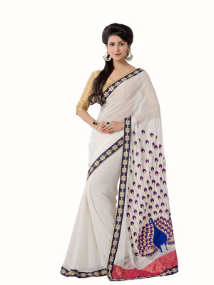 

Parisha Embroidered Daily Wear Georgette Saree(White), Off white