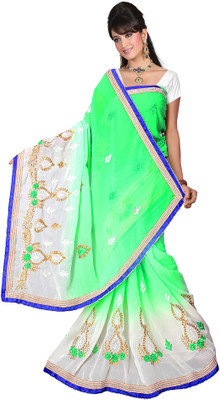 

Shree Rajlaxmi Sarees Embroidered Fashion Georgette Saree(White, Green), Green;white
