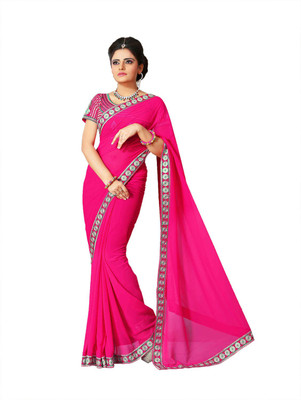 

Party Wear Dresses Printed Fashion Georgette Saree(Pink)