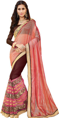 

Desi Butik Embroidered Fashion Georgette, Net Saree(Pink, Maroon), Pink and maroon