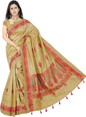 

JagannathSaree Self Design Fashion Silk Saree(Beige)