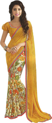 

PSHOPEE Printed Fashion Chiffon Saree(Orange)