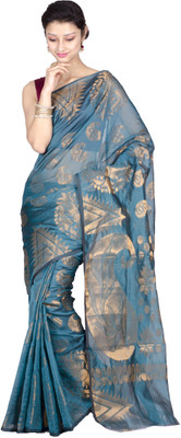 

Chandrakala Woven Banarasi Silk Cotton Blend Saree(Black), Black and gold