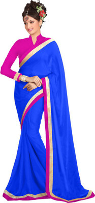 

Indian Wear Online Plain Fashion Chiffon Saree(Blue)