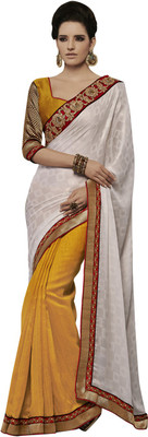 

Desi Butik Self Design Fashion Crepe Saree(White)