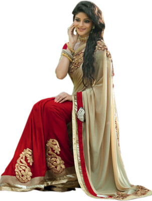 

Drophilla World Embroidered Bollywood Cotton Saree(Red)