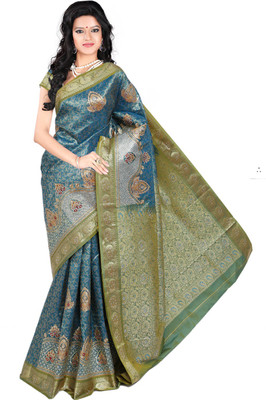 

Roopkala Silks Embellished Dharmavaram Brocade Saree(Dark Green)
