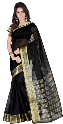 

Weavedeal Solid Banarasi Chanderi Saree(Black)