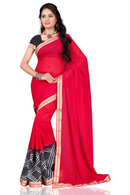Parisha Printed Fashion Georgette Saree(Grey, Red)