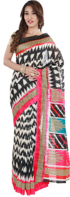 

Four Seasons Geometric Print Fashion Art Silk Saree(Black)
