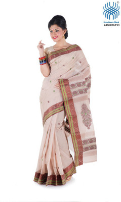 

Tantuja Woven Tangail Handloom Cotton Saree(Brown), Light brown