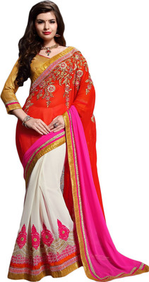 

Aasvaa Embroidered Fashion Georgette Saree(Red)