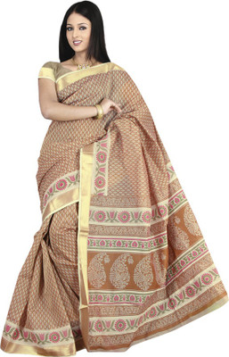 

TAARIKA Printed Daily Wear Cotton Saree(Brown)