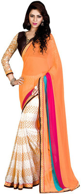 

Shree Vardhman Embroidered Bollywood Georgette Saree(Multicolor), Orange and white