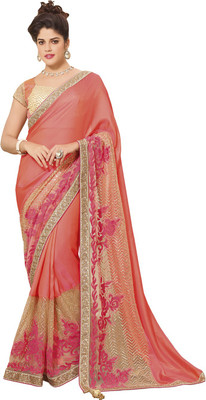 

Saara Embroidered Fashion Silk Saree(Pink, White), Gloria silk & glitter net
