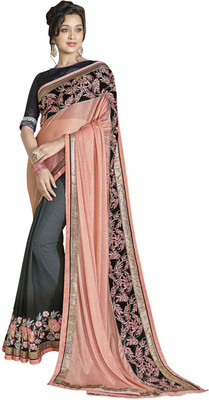 

Jiya Self Design, Embroidered Fashion Jute, Lycra, Georgette Saree(Grey, Pink, Black), Black;grey;pink