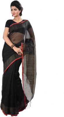 

Tantuja Solid Tangail Handloom Silk Saree(Black)