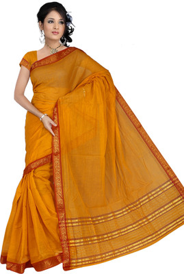 

Pavechas Solid Mangalagiri Cotton Saree(Brown), Gold