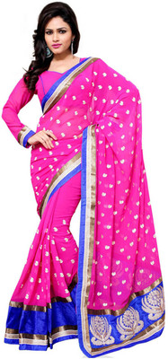 

Khushali Self Design, Embroidered Fashion Chiffon Saree(Pink)