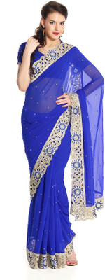 Soch Self Design Fashion Georgette Saree(Blue), Royal blue