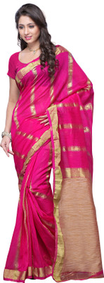 

Mimosa Woven Kanjivaram Handloom Banarasi Silk Saree(Pink, Rani