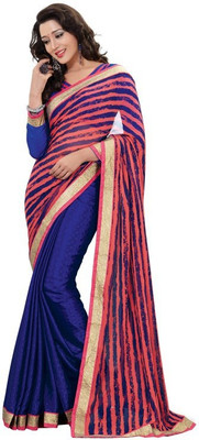 

Lovely Look Printed Daily Wear Chiffon Saree(Blue, Red), Blue& gajari