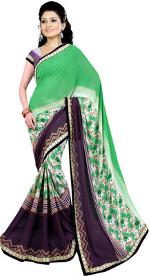 

Avaran fashion Printed Bollywood Georgette Saree(Green), Brown