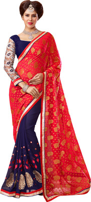 

Jiya Self Design, Embroidered, Embellished Fashion Georgette, Jacquard Saree(Blue, Red