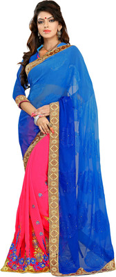 

Parisha Embroidered Daily Wear Georgette Saree(Pink, Blue)