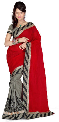 

Cenizas Solid Fashion Georgette Saree(Red)