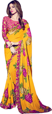 

Jiya Self Design, Printed Fashion Georgette Saree(Yellow)