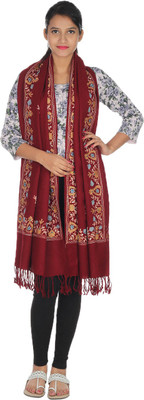 

Quetzal Embroidered Wool Women's Stole, Maroon;yellow