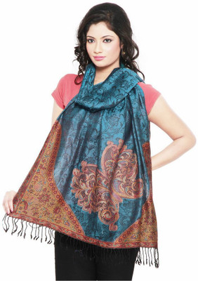 77% OFF on Little India Silk Self Design Women's Shawl(Blue)