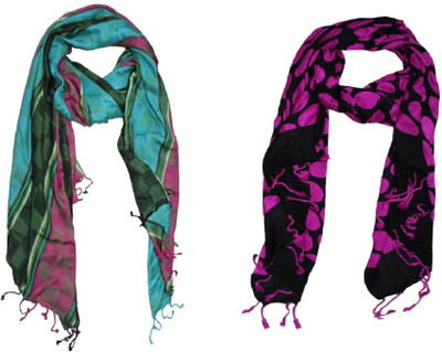 

AS42 Geometric Print, Striped Viscose, Rayon Women's Stole, Black;blue;green;pink;rani