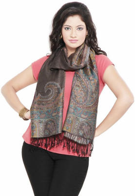 77% OFF on Little India Silk Self Design Women's Shawl(Brown)