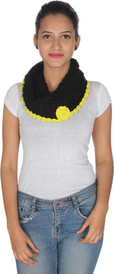 

Anekaant Woven Acrylic Women's Scarf, Black-03;yellow