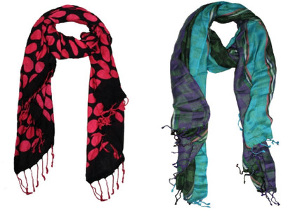 

AS42 Geometric Print, Striped Viscose, Rayon Women's Stole, Black;blue;green;punch pink;purple