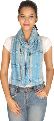 Anekaant Striped Poly Viscose Women's Scarf, Blue